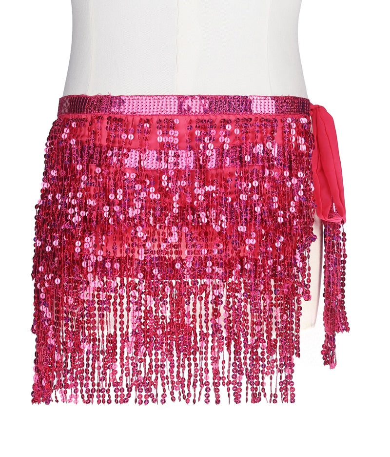 *daisysboutique* Women Belly Dance Skirt Fringe Skirts Sparkly Sequin Hip Scarf Party Costume (One Size, 1 Piece Rose) - Image 3